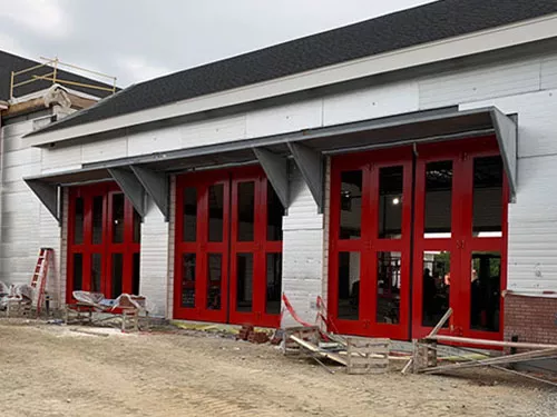 Door Engineering, 14' x 14' Four-Fold Door, Hurricane/Impact rated doors (from outside)