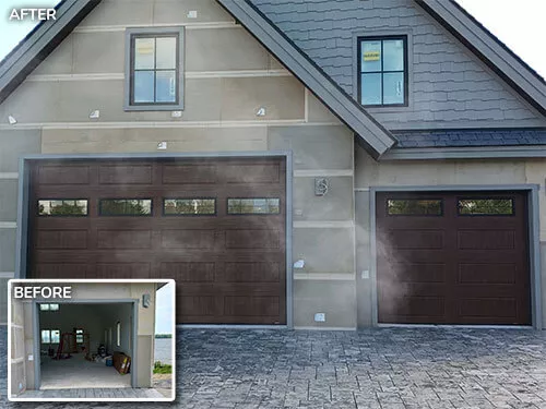 Garaga garage door - Standard+ North Hatley LP, 16’ x 10’ and 9’ x 8’, American Walnut