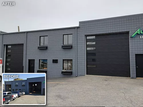 14’2 x 14 and 12’2 x 14, Garaga G-5000 Grooved in Black with clear windows on the left side